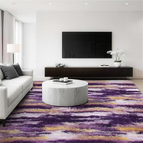 Jungsang Rugs Living Room 120x180cm Large Rug for Living Room, Machine Washable Non-Slip Carpet, Soft Fluffy Pile Area Rug for Bedroom Kids Room Nursery Home, Tie-Dyed Purple