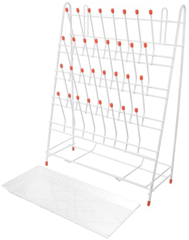 Rejilla de Drenaje 32 Ranuras de Hierro Color Blanco para Laboratorio | Estante para Cristalería, Soporte para Secado de Tubos, Porta Platos