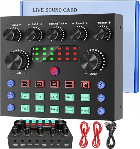 Audio Interface Podcast Equipment Bundle,focombance Bluetooth Live Mixer Audio Streaming Mixer Podcast Production Studio Equipment Gaming PC Phone Record Live Card Sound Board Voice Changer YouTube