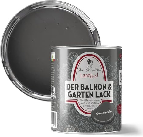 MissPompadour Balkon & Garten Außenlack Gewitterruhe Grau 1 L | Wasserbasiert, seidenmatt, Holzlack mit UV Schutz, für Holz, Metall, Hart PVC, Fliesen und steinartige Untergründe