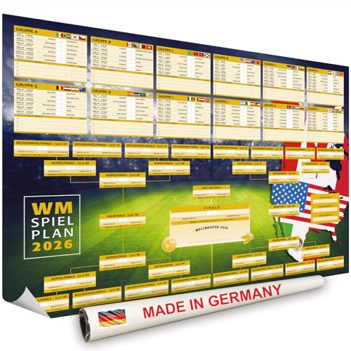 Hetcher Tech DIN A0 Spielplan Poster gerollt Fussball WM 2026 USA, Mexiko, Kananda - Maxi Planer zum selbst eintragen - XXL Poster 118,9cm x 84,1cm inkl. Tabellen - WM Fanartikel