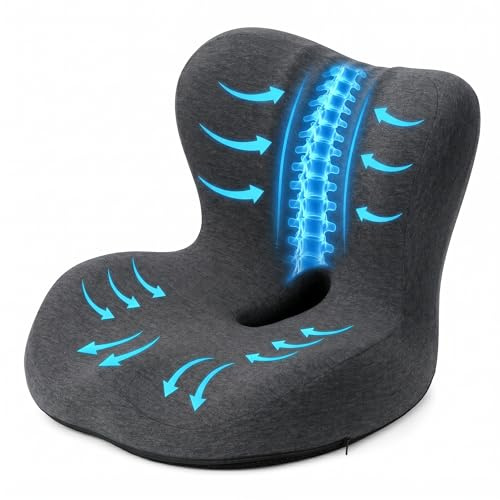Urban Deco Orthopädisches Sitzkissen mit Rückenlehne, Schwarz,1PCS | L-förmiges ergonomisches Sitzkissen aus Memoryschaum für Bürostuhl Auto Rollstuhl, abwaschbarer Bezug, rutschfeste Unterseite