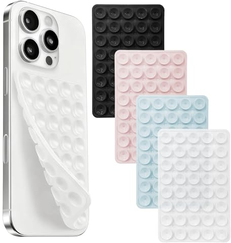 BOGCLEE 4 Pièces Support Téléphone Ventouse en Silicone, 40 Double Face pour Selfies et Vidéos, Fixation Forte Verre Miroir