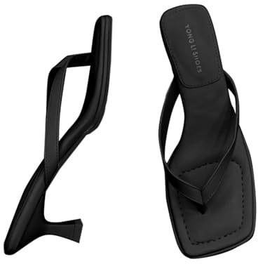 Generisch Sandales à lanières de style français pour femme - Tongs minimalistes à talons hauts pour tenues - Tongs confortables et élégantes pour l'extérieur, Noir , 38 EU