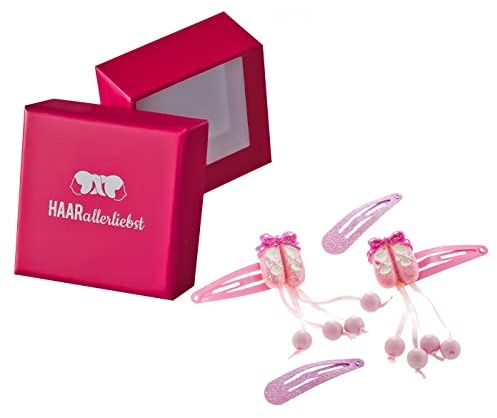 HAARallerliebst Haarspangen Set (6 teilig | Kleine Ballerina Schuhe| rosa) für Mädchen inkl. Schachtel zur Aufbewahrung (Schachtelfarbe: pink)