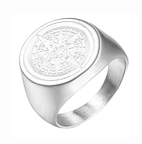 HIJONES Herren Retro Geheimnisvoll Kompass Ring aus Edelstahl Silber Größe 54