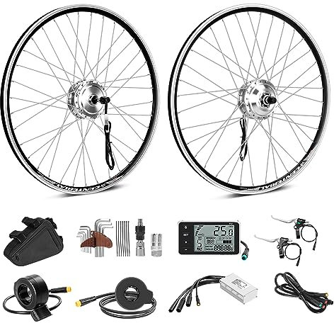 SEASON 26'' E-Bike Kit de Conversion 36V 350W Moteur de Moyeu Arrière à Engrenages sans Balai, adapté pour Roue Libre 6/7/8/9 Vitesses, avec L'écran LCD, Capteur de Pédale
