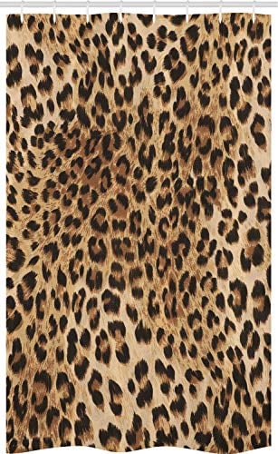 ABAKUHAUS Leopard-Druck Schmaler Duschvorhang, Wildtierhaut, Badezimmer Deko Set aus Stoff mit Haken, 120 x 180 cm, Schwarz Braun