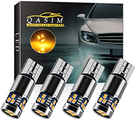 Qasim 4pcs T10 501 LED Bulbs Amber W5W 194 168 Canbus Error Free 2016-18SMD 450 Lumens for Car Side Lights Interior Dome Map Door Courtesy Number Plate Lights