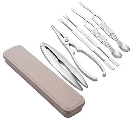 Cabilock 1 Set Di Attrezzi Per Artigli Di Granchio Accessori Da Cucina Ago Di Di Mare Schiaccianoci Ai Di Mare Kit Di Strumenti Di Pesce Acciaio Inossidabile Pesante Castagna