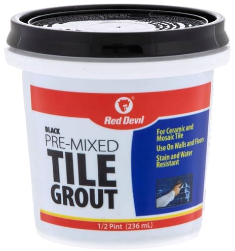 Red Devil 042260 Pre-Mixed Tile Grout - Professional Quality, Excellent Adhesion, Ideal for Wall & Floor Use - 1/2 Pint, Black, Made in USA