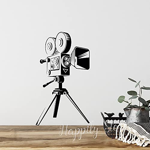 NSRJDSYT Kino Kamera Wandtattoo Medienraum Wand Dekor Videofilm Retro-Stil Kino Dekorationen Liebhabergeschenk 54x95cm