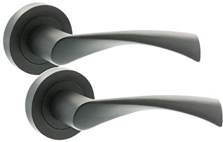 Golden Grace Astrid Twist Design Door Handles On Round Rose in Matt Black Finish
