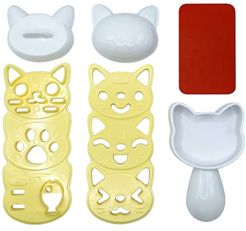 Luvadeyo 6 Piezas Juego De Moldes para Bolas De Arroz con Forma De Gato Y Bola De Arroz, Sushi, DiseñO De Sushi, Cocina Y Arroz, SáNdwich, Herramientas De Cocina