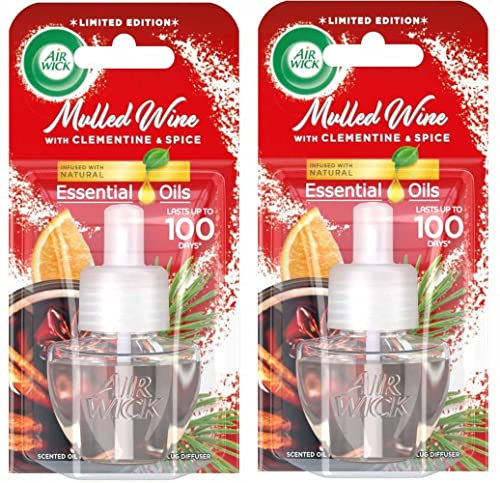 Air Wick - Recambio para difusor enchufable, vino caliente, paquete de 2 x 19 ml, fragancia de larga duración, dura hasta 200 días, ambientador enchufable