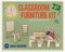 Sam & Julia - Bausatz Klassenzimmer – Puppen-Möbel 1/12 für Puppenhaus oder Puppenschule zum selber basteln – Bastel-Set mit: Mini-Tafel, ABC-Tafel, Pult, Schrank, 2X Schreibtisch mit Bank