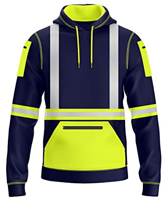 NOROZE Herren Hi-Viz Kapuzenpullover Grau Reflektierendes Band Hohe Sichtbarkeit Sicherheit Mantel mit 4 Reißverschluss Taschen Sweatshirt Jacke (M, Stil 3: Neongrün/Marine)