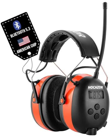 Hocazor HP033 - Auriculares Bluetooth 5.3 con protección auditiva Am FM, 25 dB NRR, reducción de Ruido, Orejeras de Seguridad con batería Recargable de 2000 mAh para Cortar el césped, talleres, Color