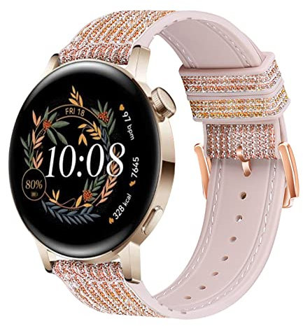 Kompatibel mit Huawei Watch GT3 42mm Armband Silikon Glitzer Ersatzarmbänder für Huawei GT3 42mm Edelstahl Metall Uhrenschließe Sport Armbänd Uhrenarmband für Huawei Watch GT23 42mm (Gold Rot,20mm)