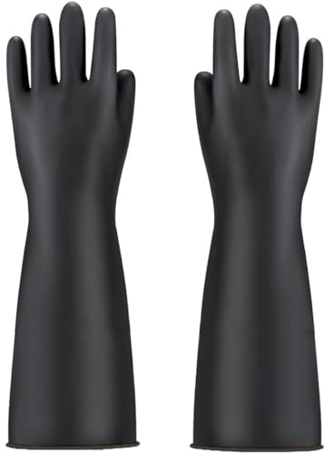 YIOIY Chemikalienbeständige Gummihandschuhe, strapazierfähige Latexhandschuhe, beständig gegen starke Säuren, Laugen und Öl (Schwarz, 35CM)