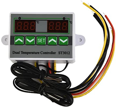RANRAO Digitaler Dual-Temperaturregler, digitales Display, Temperaturregler, zwei Relaisausgänge, Thermostat 12 V, 24 V Gleichstrom, 220 V