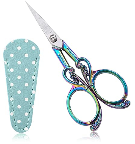 Bastelschere Erwachsene Kleine, Schmetterling Sharp Stoffschere Nähen Stickerei Schere aus Edelstahl Kleine Diy Bastel Schere Büro für Stickerei und Täglichen Gebrauch mit PU-Abdeckung (Bunt)