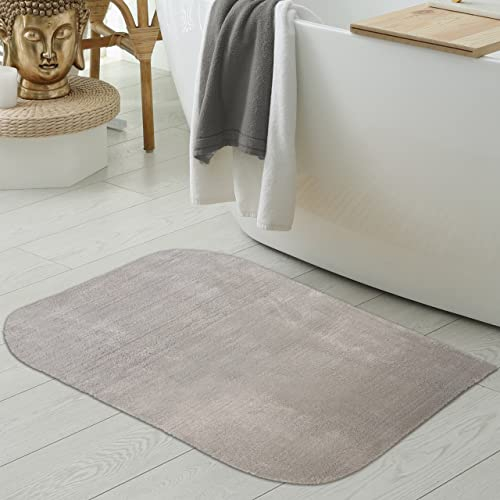 Badezimmer Duschvorleger-Teppich • runde Ecken & schön flauschig weich • Sand, 80x120 cm