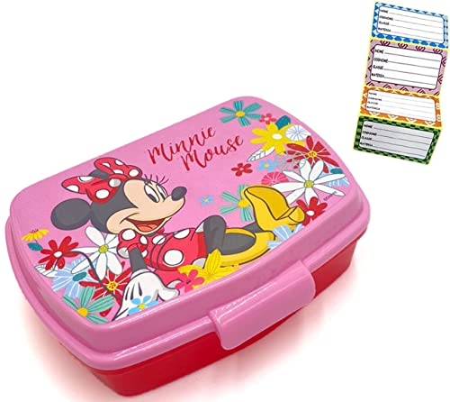 ICE TOYS porta merenda + 4 etichette segnanome colorati contenitore per pranzo da bambini (Minnie 2)
