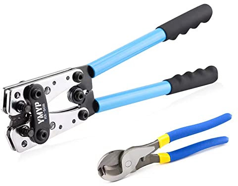 YMYP Battery Cable Lug Crimping Tool for 6-50mm²(AWG 10-1) Copper Wire Lugs with Cutter, Heavy Duty Crimper for Copper Ring Ends