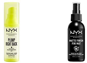 NYX Professional Makeup Primer & Sérum Plump Right Back, Aux Électrolytes, Formule Vegan, 30 ml & Spray Fixateur, Tenue Longue Durée, Fini Mat, 60 mL