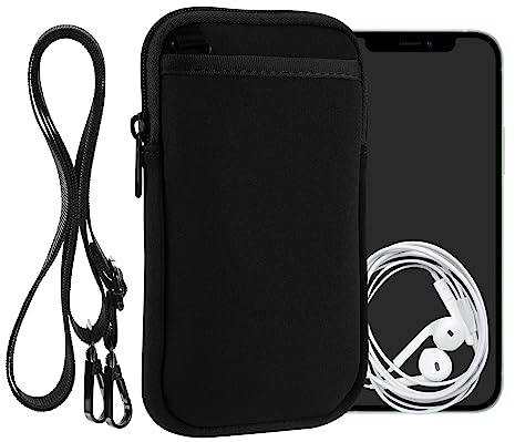 kwmobile Handy Tasche zum Umhängen für XL - 6,7/6,8 - Hülle mit Band - Neopren Cover mit Reißverschluss - 17,2 x 8,4 cm - Necklace Case in Schwarz