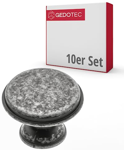 Gedotec Möbelknöpfe Metall | Ø 28 mm I 10 Stück | Türknopf für Schränke - Silber antik inkl. Befestigungsmaterial I JULI I Knöpfe für Küchenschränke - vintage Stil I Schrankgriffe Türgriffe Möbel