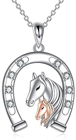 YAFEINI Pferd Halskette für Damen Sterling Silber Hufeisen Anhänger Kette Pferd Schmuck Muttertags Geschenke für Frauen Mädchen Pferdeliebhaber (Pferd Kette)