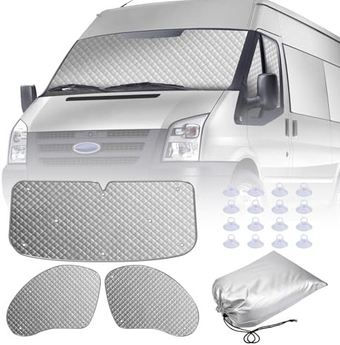 MaxEarn Motorhome - Estor térmico interno para Ford Transit Van MK7, kit de cubierta de parasol de 3 piezas, cubierta para parabrisas Cove R, persiana UV de verano y aislamiento de invierno C