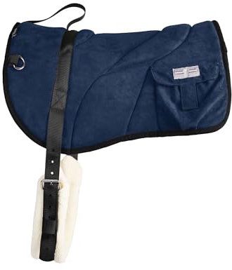 Harrison Howard Ergonomisch geformtes, korrektes Bareback-Pad mit Seitentaschen, extra dicke Mitte für maximale Unterstützung, rutschfestes Bareback-Pad, kommt mit passendem Gurt, Marineblau