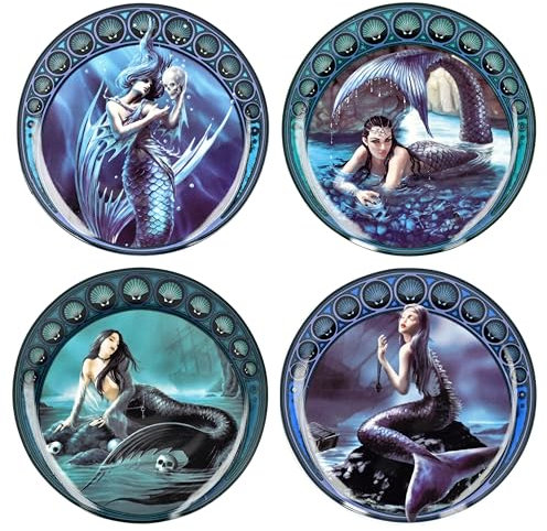 Figuren Shop GmbH Anne Stokes Lot de 4 assiettes Sirènes | Assiettes gothiques fantastiques Sirènes Magie Mysticisme, FS24871