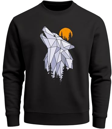 Neverless® Sweatshirt Herren Polygon Print Wolf Wald Outdoor Adventure Natur TiermotivRundhals-Pullover Fashion Streetwear