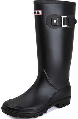 Lvptsh Stivali da Pioggia Donna Stivali Gomma Comode Impermeabile Stivali da Giardino Scarpe Pioggia Antiscivolo Stivaletti Pioggia,Black,EU39