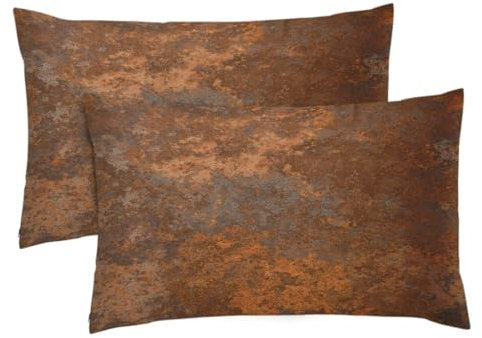 Emvency Set mit 2 Kissenbezügen, braunes Kupfer, altes rostiges Metall, hohe Auflösung, Orange, rustikal, dekorativer Kissenbezug für Sofa, Schlafzimmer, Auto, 30,5 x 50,8 cm