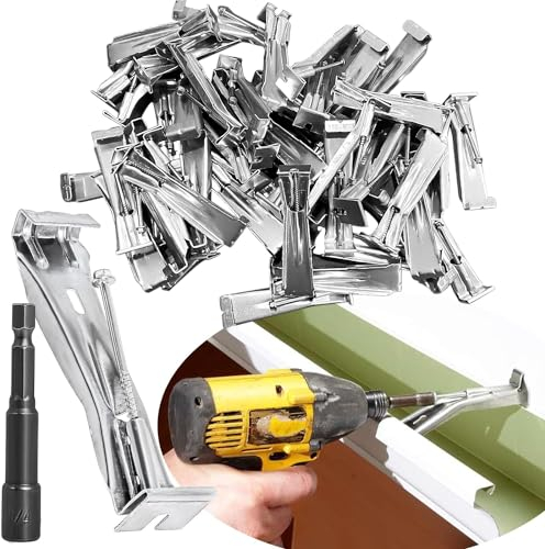 Dachrinnenaufhänger (15,2 cm) mit vorinstallierten Schnellschrauben-Dachrinnenclips, versteckte Halterungsclips für 15,2 cm K-Style Aluminium-Dachrinnen – mit 6,35 mm Sechskantbohrer, 60 Stück