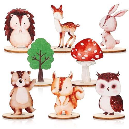 16 Centres de Table en Bois Animaux de la Foret avec Base en Bois, Mignons Dessus de Table Animaux Décoration de Table Animaux de la Jungle pour Baby Shower, Fête d'anniversaire, Maison
