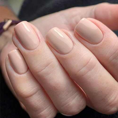 MrCuvaryas Press on Nails Kurz, Square Nägel zum Aufkleben Fake Nails Künstliche Fingernägel mit Nagelkleber, Glossy Einfarbige Kunstnägel zum Aufkleben NailTips für Frauen (Nude, 24pcs)