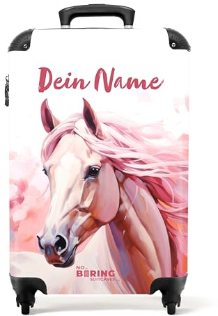 NoBoringSuitcases.com Valigia Bambini, Trolley Bambina, Valigia Per Bambini, Valigia Bambina, Trolley Bambina da Viaggio, Valigia Ragazza, Valigia Personalizzabile, 55x40x20 cm (Cavallo - Rosa chiaro)