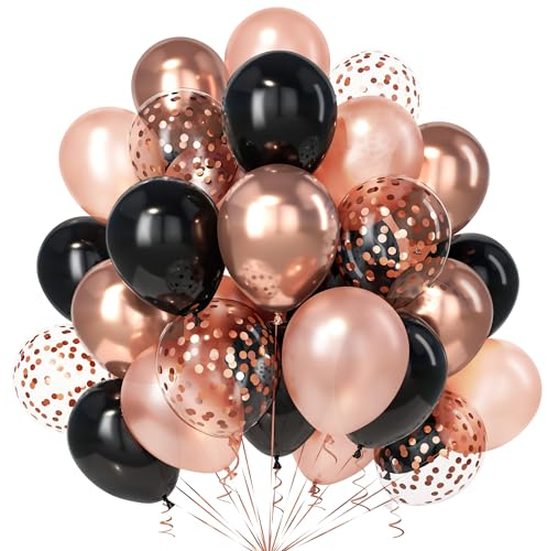 Teselife Ballons Noir Or Rose, 30 Pièces Pearlescent Métal Or Rose Confettis Ballon Hélium Femme Fille Anniversaire Mariage Douche Nuptiale Valentin Proposition Remise Diplôme Mascarade Retraite Déco