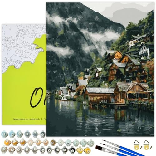Oh Art! Malen Nach Zahlen Erwachsene Set Mit 3 Pinseln Und Acrylfarben Gemälde Acrylic Malerei DIY Leinwand 40 x 50 cm Leben In Den Bergen