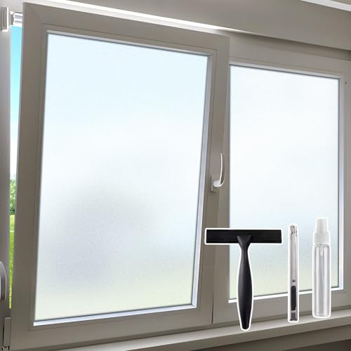 Windimiley Fensterfolie Blickdicht mit Sichtschutz Tag und Nacht - Selbsthaftend ohne Kleber, Rückstandsfrei, 90 x 200 cm, Inklusive UV-Schutz und Montage-Set für Badezimmer, Büro, Wohnzimmer