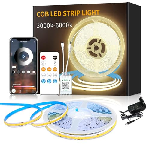 Yeewhale cob Led strip 10m,APP Steuerung,mit Fernbedienung, DC24V 3000k Warmweiß LED band,flexible Dimmbar COB LED Streifen, anwendbar auf Schlafzimmer, Raum,DIY Dekoration