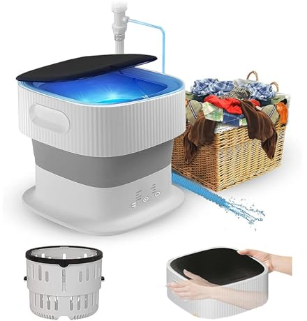 Mini Lave Linge Portable avec Essorage,Entrée Et Sortie D'eau Automatiques ， 9L Mini Machine à Laver pour Appartement Camping-Car Voyage