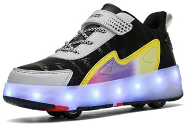 HUSKSWARE Rollschuhe,4-Rad-Skateschuhe,Schuhe mit Rollen zum Gehen und Rollen, für Jungen und Mädchen, Schwarz, 38 EU