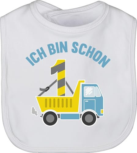 Shirtracer Baby Lätzchen - 1. Geburtstag - Ich bin schon eins I LKW Kipper - Unisize - Weiß - geschenk 1 einjährige jahr alt 1geburtstag jetzt 1.geburtstag geburtstagskind 1st 1jahriger one year